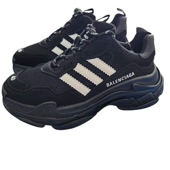 Authentic BALENCIAGA Triple S Sneakers Adidas‎ Collaboration Black & White 40 - Picture 1 of 9